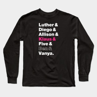 Umbrella Academy Character Names - Pink Klaus Hargreeves, Ben Hargreeves Outline Long Sleeve T-Shirt